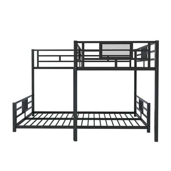 English Elm L-shaped Metal Twin over Full Bunk Bed with Durable Steel Frame, Space-Saving Design and Kid-Friendly Safety Features Black N709P196510B