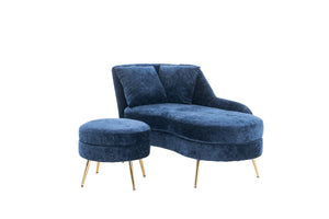 English Elm 58'' Chenille Chaise Lounge with Footstool Pocket Spring Comfort for Bedroom Living Room Blue W2363S00090