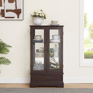English Elm Lighted Glass Curio Cabinet - Elegant 2-Door Display With Adjustable Shelves & Integrated Lighting, Cherry W1758P300116
