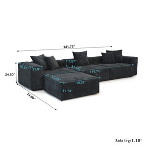 English Elm Pixel Modern Modular Sofa - Stylish Black Corduroy L-Shaped Sectional 4-Seater For Versatile Comfort B341S00024-GIGA