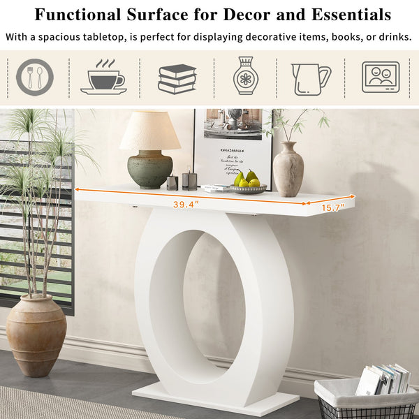 English Elm Mirod Sculptural Console Table Acacia Veneer Gloss Top Egg Base Entryway Accent Beige N760P214780W