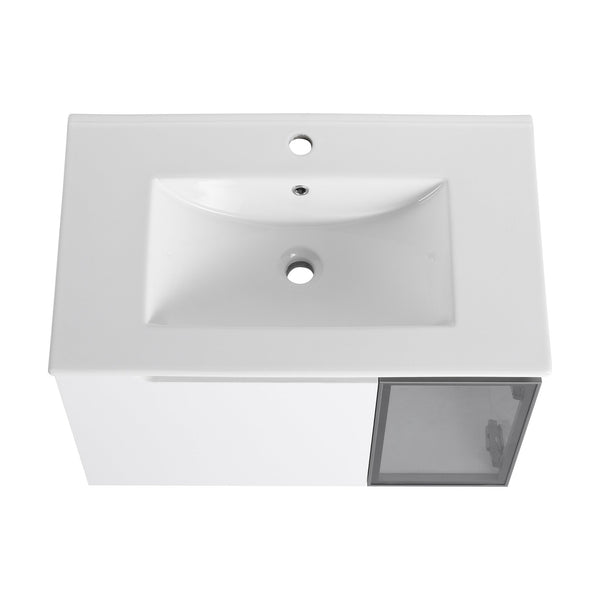 English Elm 72" Floating Double Bathroom Vanity Plywood Cabinet Ceramic Sinks Soft Close Doors W999S00533
