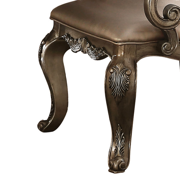 English Elm Vintage Tufted Arm Chairs (Set of 2) with Button-Back, Scrolled Crown Molding & Cabriole Legs — Vintage Oak Finish, Padded Seat Durable Wood Apron B062P209277