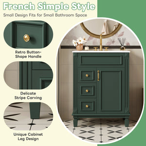 English Elm 24" Elegant Bathroom Vanity With Ceramic Sink - Space-Saving Design, 2 Drawers & Adjustable Shelf N710P318990F