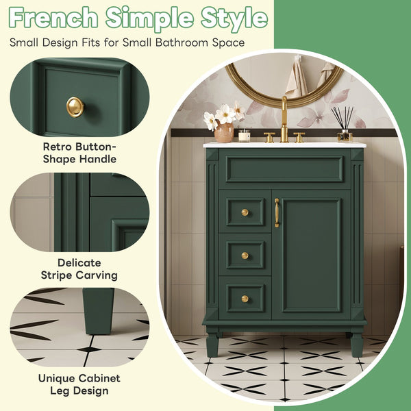 English Elm 24" Elegant Bathroom Vanity With Ceramic Sink - Space-Saving Design, 2 Drawers & Adjustable Shelf N710P318990F