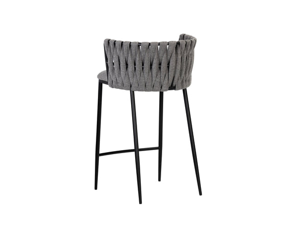 Sunpan Sarai Contemporary Barstool with Unique Weaved Backrest and Black Powder-Coated Steel Frame Belfast Koala Grey