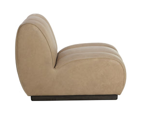 Sunpan Blaise Swivel Lounge Chair - Luxurious Sahara Sand Leather with Dark Brown Rubberwood Base Design