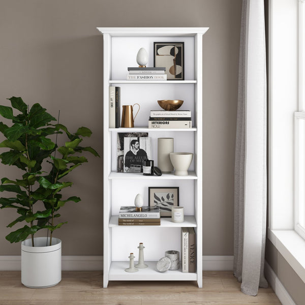 English Elm Amherst 30-Inch Solid Wood Bookcase - Elegant White 5-Shelf Storage For Living Room & Office Decor B136P158319