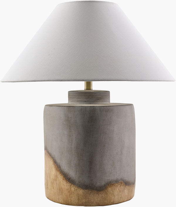Surya Furbara Elegant 27" Traditional Ceramic Accent Table Lamp With Linen Shade For Inviting Ambiance Body, Gray,Shade, White,Finial, Metallic ,Brass,Harp, Metallic ,Gold,Cord, Translucent Ceramic,Linen,Linen,Linen,Plastic,Iron Fbr-001