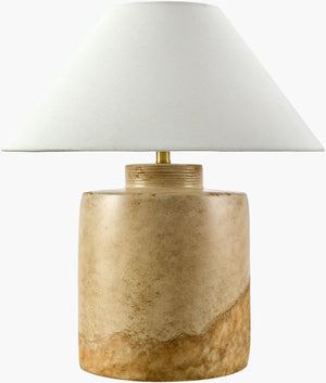 Surya Furbara Elegant 27" Traditional Ceramic Accent Table Lamp With Linen Shade For Inviting Ambiance Body, Khaki,Shade, White,Finial, Metallic ,Brass,Harp, Metallic ,Gold,Cord, Translucent Ceramic,Linen,Linen,Linen,Plastic,Iron Fbr-002