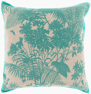 Surya Shadow Floral Fbs-001 20"X20" Elegant Accent Pillow - Global Inspired Design For Chic Home Decor Aqua Cotton,Linen Fbs001-2020