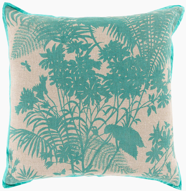 Surya Shadow Floral Fbs-001 20"X20" Elegant Accent Pillow - Global Inspired Design For Chic Home Decor Aqua Cotton,Linen Fbs001-2020
