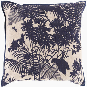 Surya Shadow Floral Fbs-001 20"X20" Elegant Accent Pillow - Global Inspired Design For Chic Home Decor Dark Blue Cotton,Linen Fbs002-2020d