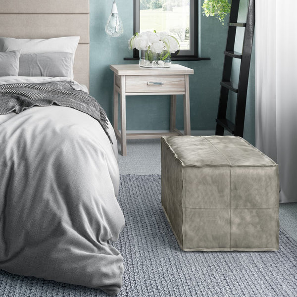 English Elm Brody Square Pouf - Distressed Grey Vegan Leather - Modern Accent For Living Rooms & Offices B136P159282