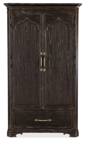 Hooker Furniture Americana Cathedral Oak Wardrobe With Arched Top, Distressed Daisy Finish & Felt-Lined Drawers 7050-90013-89