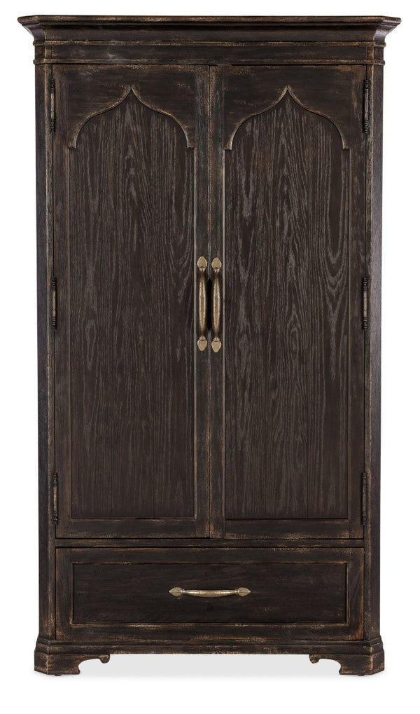 Hooker Furniture Americana Cathedral Oak Wardrobe With Arched Top, Distressed Daisy Finish & Felt-Lined Drawers 7050-90013-89