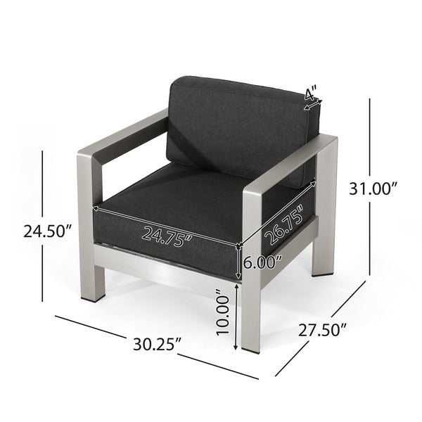 English Elm Christopher Knight Home® - AVIARA Aluminum Club Chair with Deep Seating and Low-Profile Design, Durable 400 lb Capacity, Compact Silver 64077.00SC