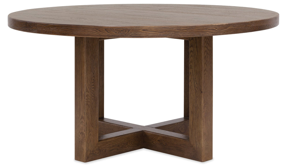 Hooker Furniture Driftwood Round Oak Pedestal Dining Table Worn Saddle Finish Seats Six Guests 6820-75223-85