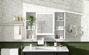 English Elm 3-in-1 Wall Mounted Bathroom Medicine Cabinet with Soft Close Mirror and Towel Bar White N710P358613K