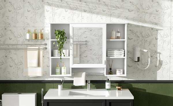 English Elm 3-in-1 Wall Mounted Bathroom Medicine Cabinet with Soft Close Mirror and Towel Bar White N710P358613K