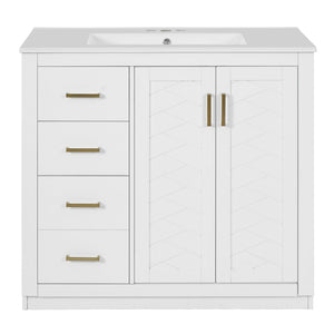 English Elm 72'' Bathroom Vanity With Ceramic Sink - Elegant Solid Wood Freestanding Set With Ample Storage & Soft-Close Doors N710SS00015K