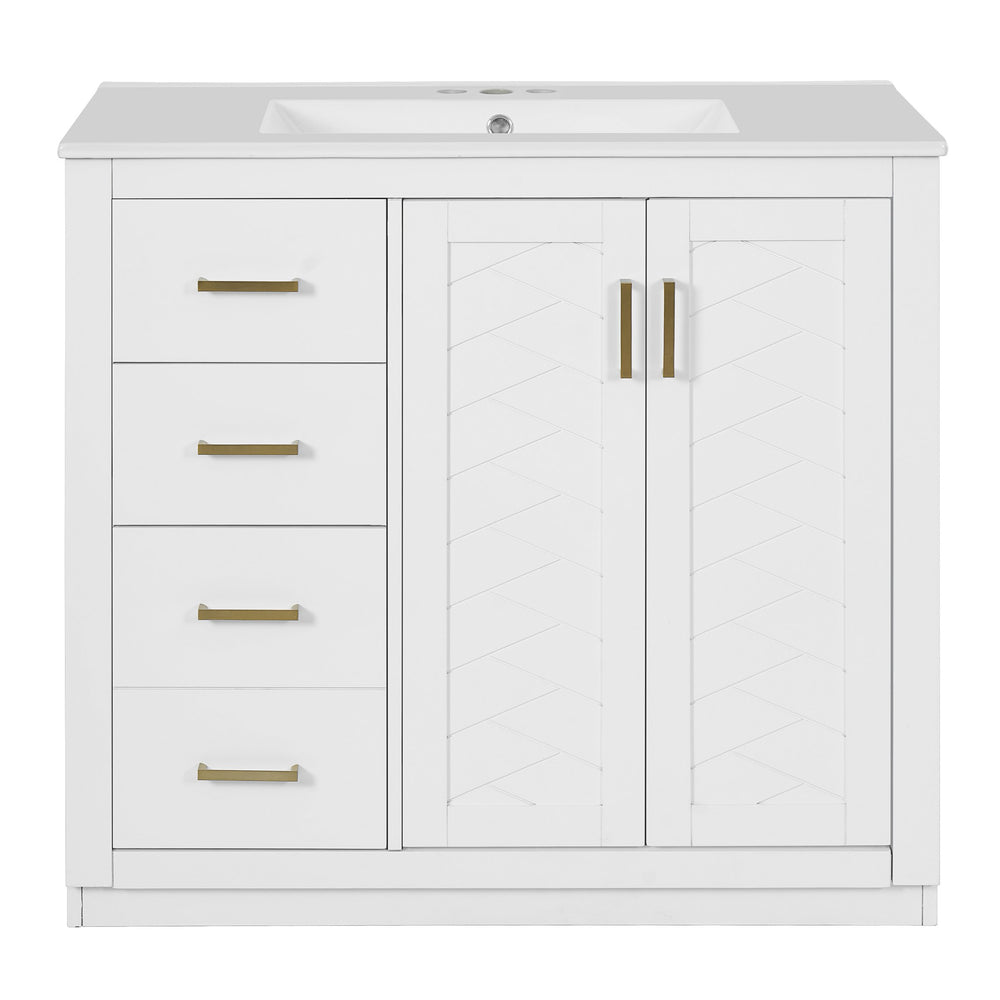 English Elm 72'' Modern Bathroom Vanity Set With Ceramic Sink, Solid Wood Frame, Soft-Close Drawers & Doors N710SS00013K