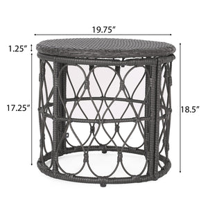 English Elm Christopher Knight Home® - BRUCE Rattan Side Table with Wicker Weave Top, Boho Outdoor Accent, Durable Polyethylene, 19.75" H Grey 70418.00GRY