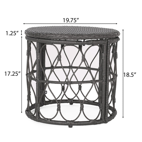 English Elm Christopher Knight Home® - BRUCE Rattan Side Table with Wicker Weave Top, Boho Outdoor Accent, Durable Polyethylene, 19.75" H Grey 70418.00GRY