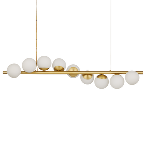 Barcarolle Linear Chandelier - Elegant Brass Fixture with White Globes for Stunning Illumination