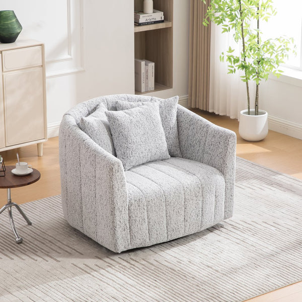 English Elm 39"w Chenille Barrel Swivel Chair Tufted Pumpkin Silhouette Cozy Reading Accent Seat White+Black W3118S00039