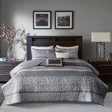 Madison Park Rhapsody Transitional 6 Piece Reversible Jacquard Quilt Set with Throw Pillows MP13-3399 Grey/Taupe