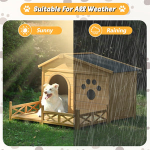English Elm 48" Pine Wood Outdoor Dog House with Porch Asphalt Roof and Raised Floor for Medium Breeds FG201608AAA