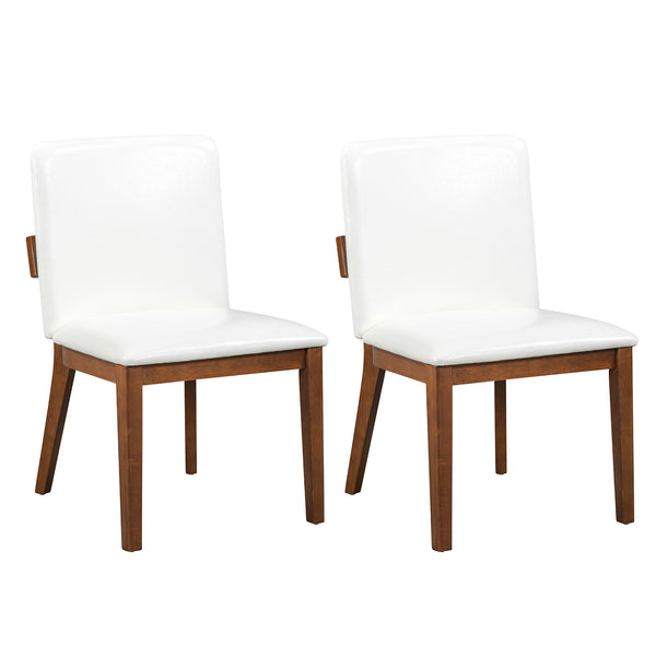 English Elm Modern Ergonomic PU Leather Dining Chairs Set of 2 with Reinforced Lumbar Support, Compact Style & Comfort White+Walnut N842P299016H