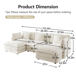 English Elm U-shaped Chenille Sectional Sofa Five Seat Modular Couch with Ottomans for Living Room W714S00560