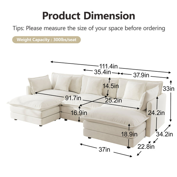 English Elm U-shaped Chenille Sectional Sofa Five Seat Modular Couch with Ottomans for Living Room W714S00560