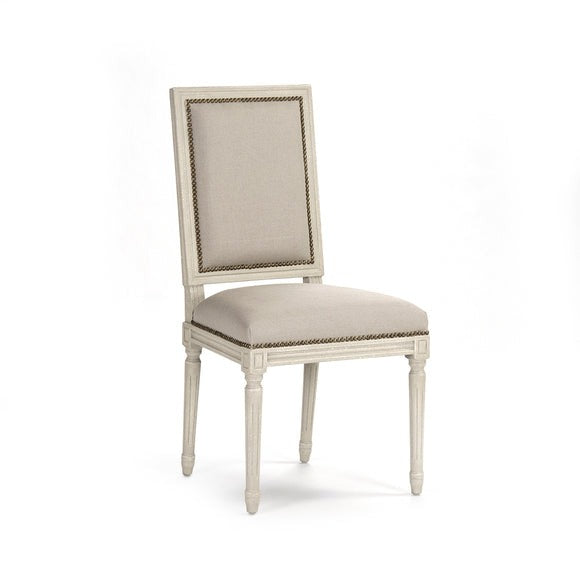 Louis Cane Back Side Chair Distressed Ivory Birch, Natural Linen, Burlap FC010-4 309 A003/H010 Zentique