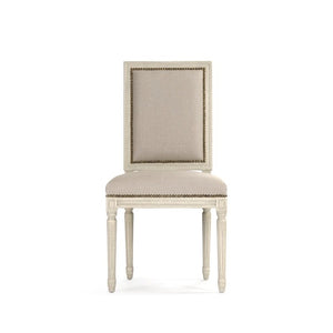 Louis Cane Back Side Chair Distressed Ivory Birch, Natural Linen, Burlap FC010-4 309 A003/H010 Zentique