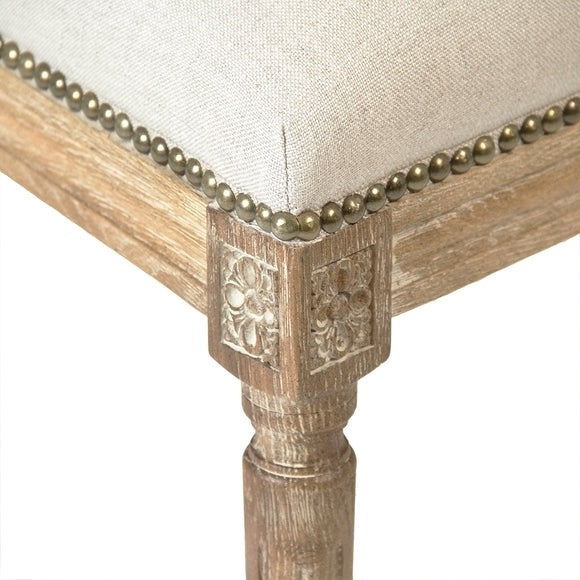 Louis Side Chair Limed Grey Oak, Natural Linen FC010-4 E272 A003 w/ Nailhead Zentique