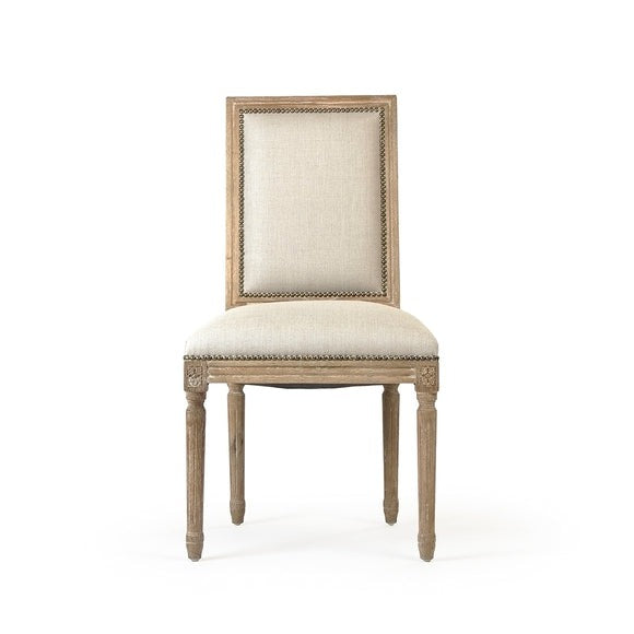 Louis Side Chair Limed Grey Oak, Natural Linen FC010-4 E272 A003 w/ Nailhead Zentique
