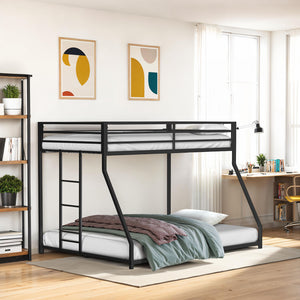 English Elm Contemporary Twin-Over-Full Metal Bunk Bed with Attached Ladder, Durable Industrial Frame, Guest-Ready Design Matte Black 81 L x 15 W x 7 H B2741P391246