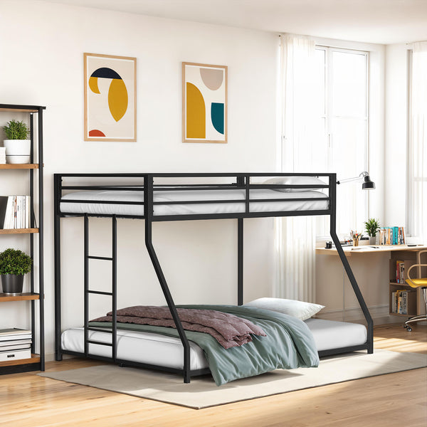 English Elm Contemporary Twin-Over-Full Metal Bunk Bed with Attached Ladder, Durable Industrial Frame, Guest-Ready Design Matte Black 81 L x 15 W x 7 H B2741P391246