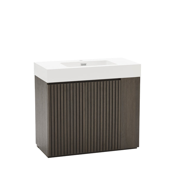English Elm Galan Freestanding Bathroom Vanity Quartz Basin Fluted Wood Cabinet Modern Bath Oak,Smoke W1865S00219