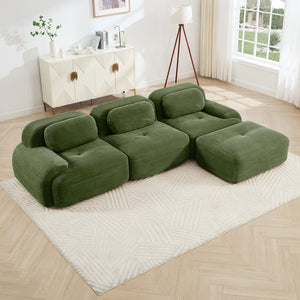 English Elm L-shaped Modular Corduroy Sectional Sofa Ergonomic Low Profile Living Room Seating Olive Green W714S01258