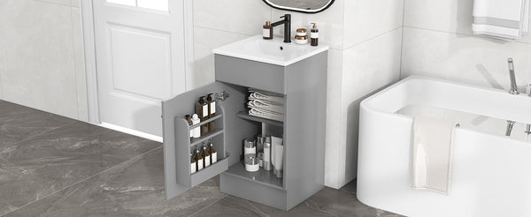 English Elm [video] Compact Sage Green Bathroom Vanity with Ceramic Sink Soft Close Cabinet Grey N759P237932E