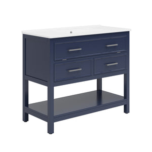 English Elm Christopher Knight Home® - 36" Modern Bathroom Vanity with Ceramic Sink, Tip-Out Tray, Soft-Close Drawers, Open Shelf, Waterproof Surface Blue N817P288908B