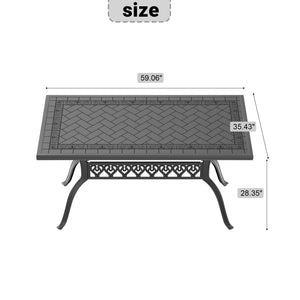 English Elm L59.05*W35.43-Inch Elegant Cast Aluminum Patio Dining Table - Seats 6, Durable & Weather-Resistant W1710P166029
