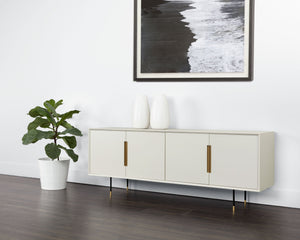Sunpan Danbury Modern Cream Sideboard with Rustic Bronze Accents, Adjustable Shelves & Stylish Legs