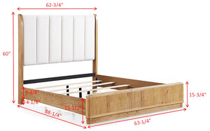 English Elm 1Pc Queen Bed - Elegant Off-White Upholstered Headboard & Rich Natural Wood Finish For Modern Homes B2741S00595
