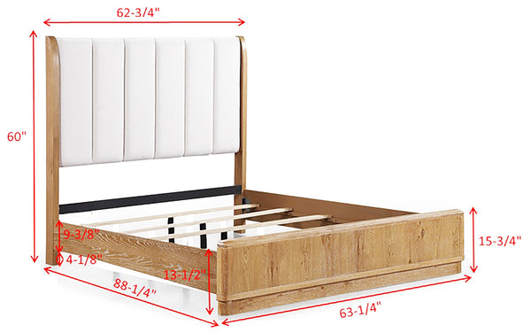 English Elm 1Pc Queen Bed - Elegant Off-White Upholstered Headboard & Rich Natural Wood Finish For Modern Homes B2741S00595
