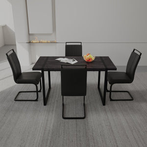 English Elm 59" Rustic Industrial Dining Table Set With 3 Pu Armless Chairs For Modern Farmhouse Style Decor W2189S00159